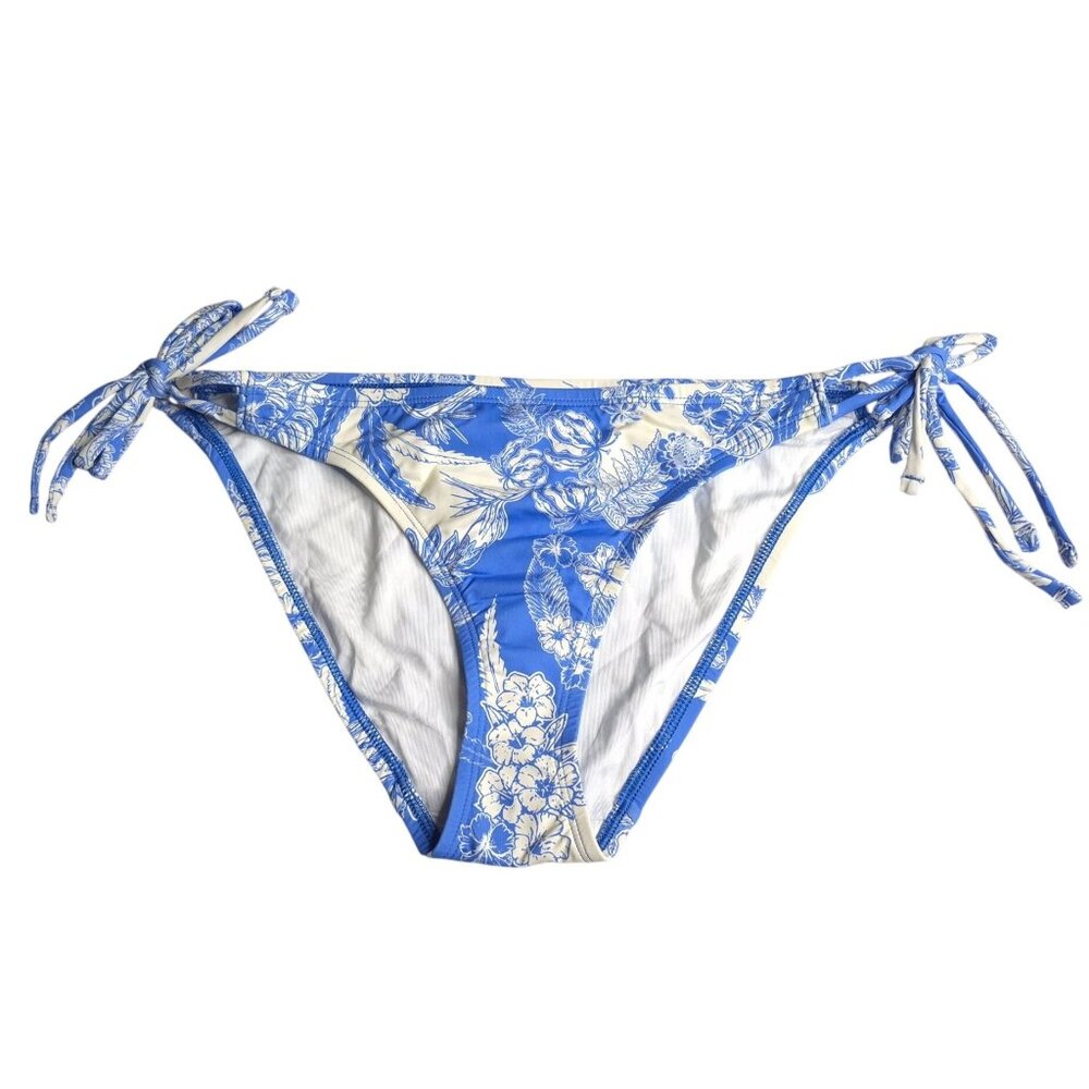 Echo Womens Bikini Bottom Large Floral Blue White Side Ties UPF 50+ Swimwear New